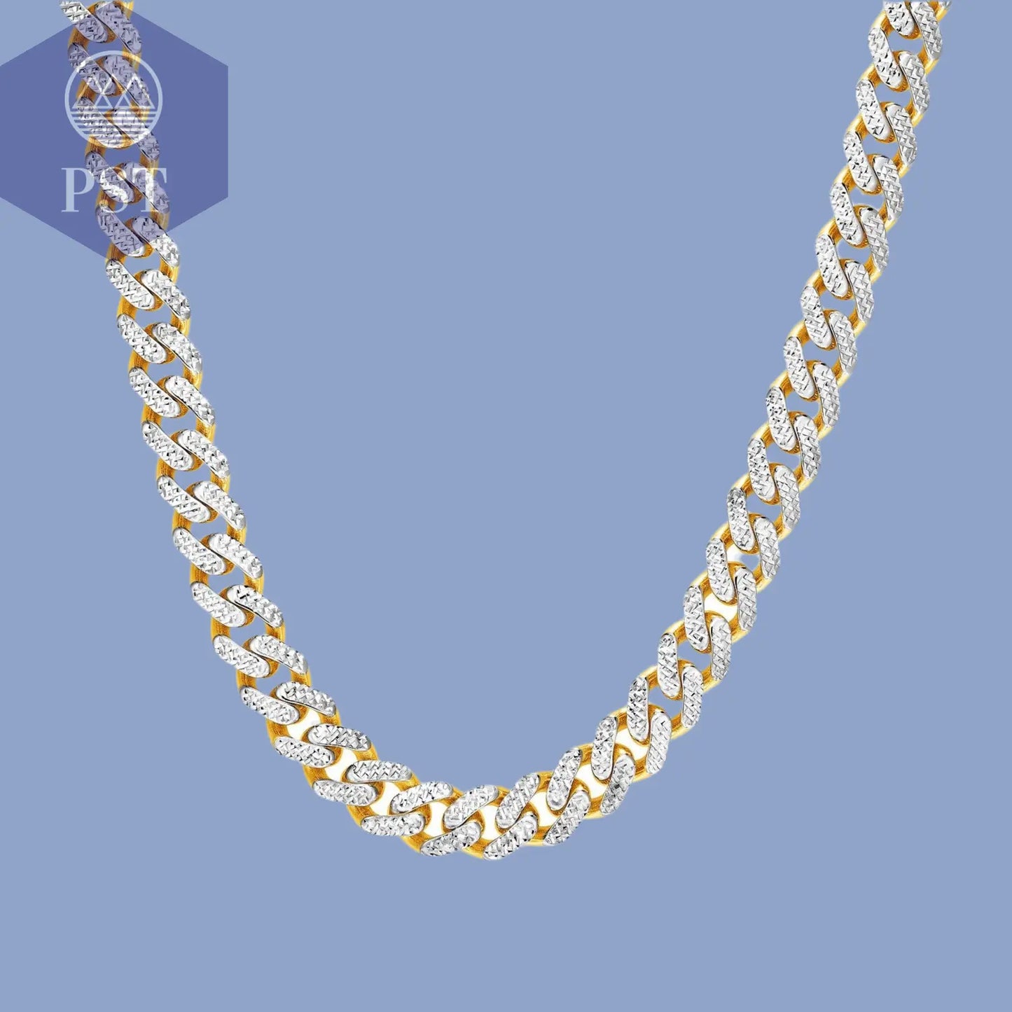14k Gold Kette Karabin Miami Dubai Bling Two Tone Gold Cuban Chain Necklace with White Pave Kette in Gelbgold PST PS Tradings