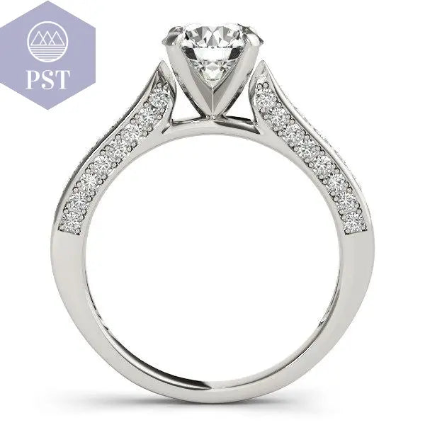 14k White Gold Round Cathedral Diamond Engagement Ring (1 1/2 cttw) PST PS Tradings Diamantring PST PS Tradings PST PS Tradings