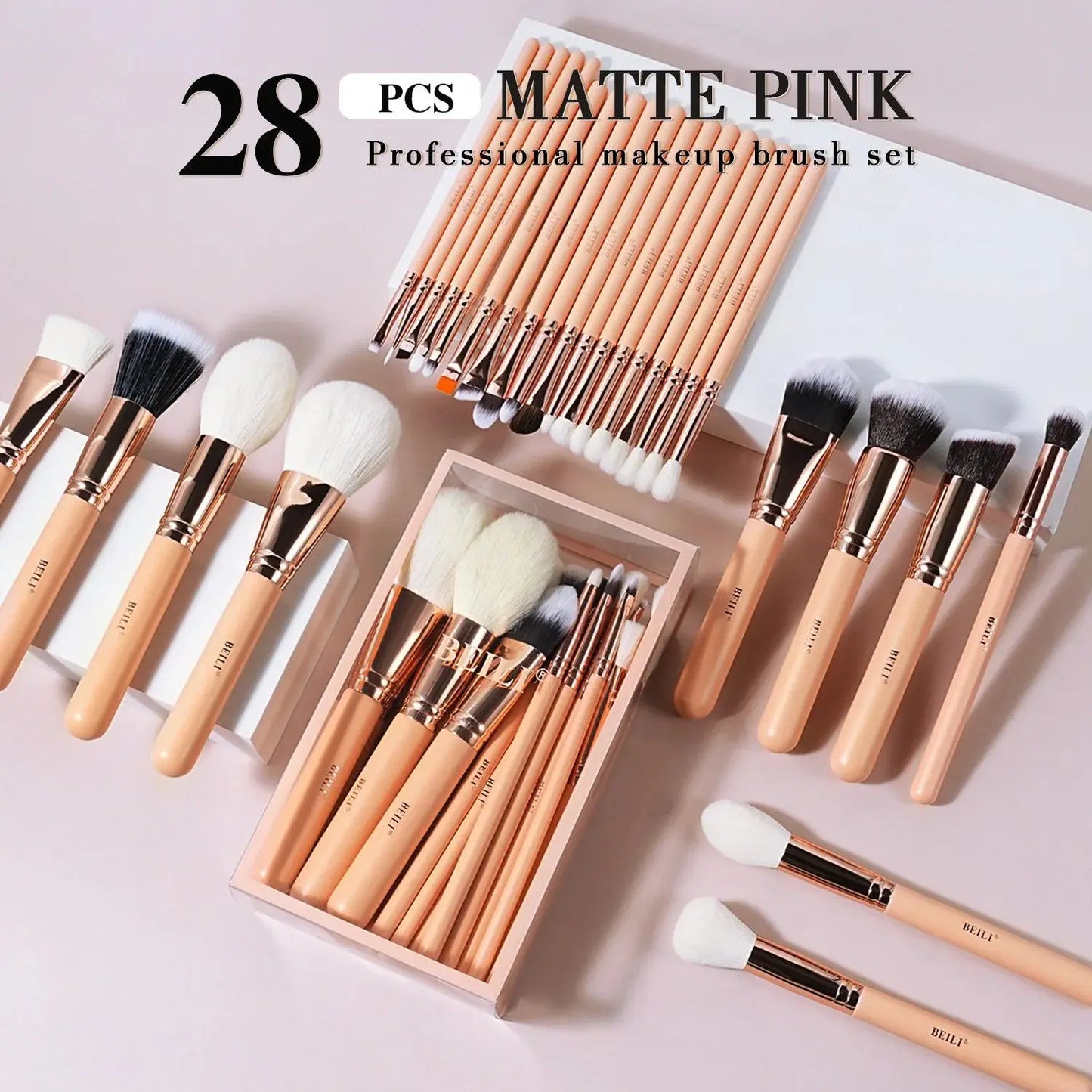 BEILI Pink Makeup Brushes High Quality Powder Foundation Blush Eyeshadow Make Up Brush Set Natural Hair косметика - PST PS Tradings