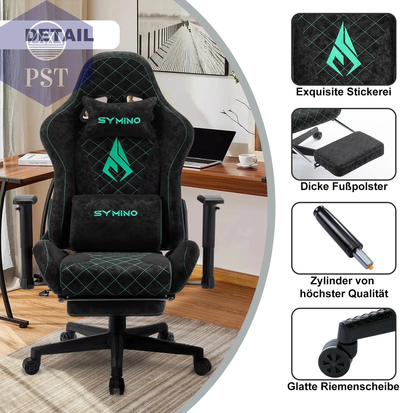 Symino Gaming Stuhl mit Fußstütze & Lederdesign PST PS Tradings Stuhl PST PS Tradings PST PS Tradings