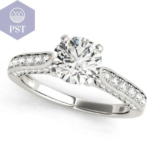 14k White Gold Round Cathedral Diamond Engagement Ring (1 1/2 cttw) PST PS Tradings Diamantring PST PS Tradings 7inches PST PS Tradings