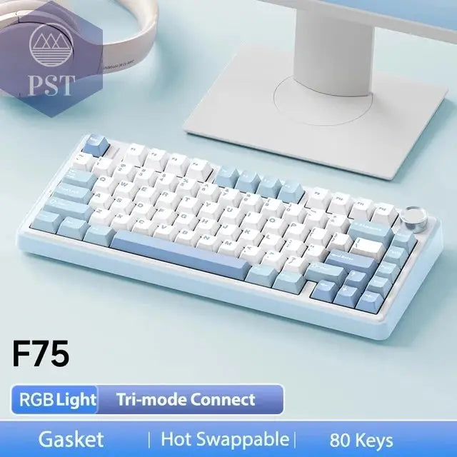 AULA F75 Gaming Tastatur - RGB, kabellos & kabelgebunden PST PS Tradings  Sea Salt Blue / Gray Switch AULA F75 Gaming Tastatur - RGB, kabellos & kabelgebunden