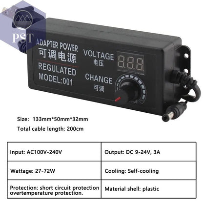 Adjustable Power Supply Adapter AC To DC 3V 12V 3V 24V 9V 24V Universal Adapter with Display Screen Voltage Regulated Hoverboard - PST PS Tradings