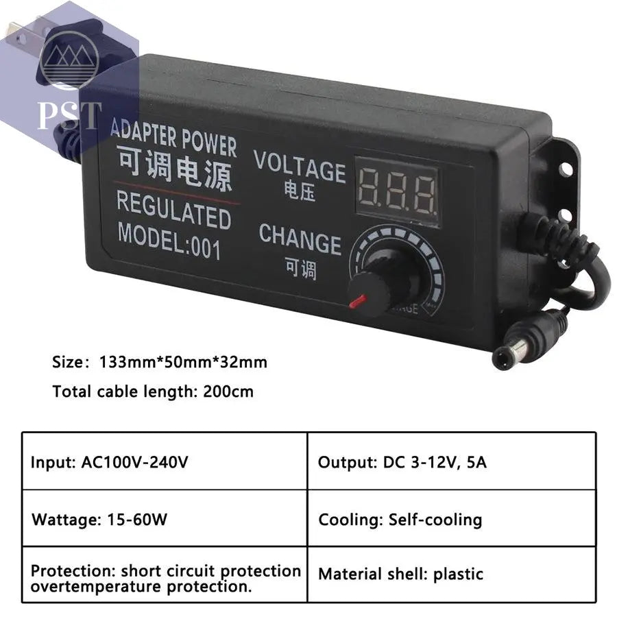 Adjustable Power Supply Adapter AC To DC 3V 12V 3V 24V 9V 24V Universal Adapter with Display Screen Voltage Regulated Hoverboard - PST PS Tradings