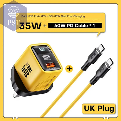 Asome Tech 35W Gan Ladegerät Led Display Qc 3,0 30W 25W Pd Pps Schnell Ladung Usb Typ C Ladegerät Für Iphone 14 Pro Samsung S23 Xiaomi      Uk-Plug-With-Cable PST PS Tradings