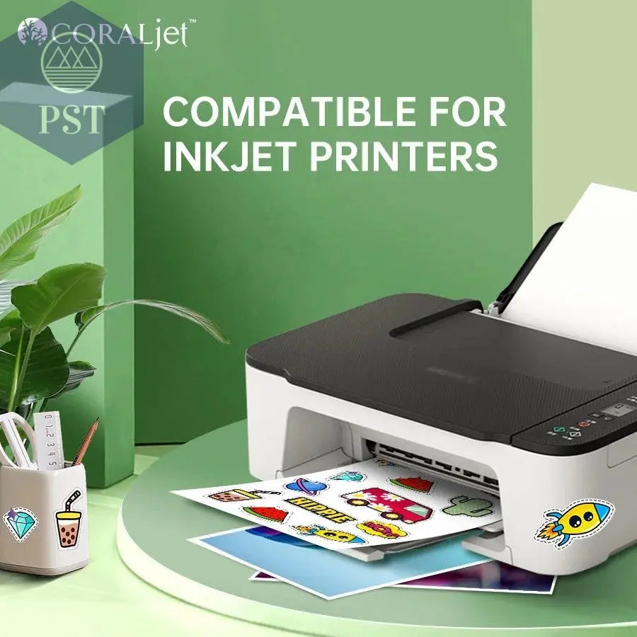 Coraljet 50 sheets of 8.5"x11" A4 High-Quality Glossy Sticker Paper Self-Adhesive Perfect for Inkjet Printer Decal Supplies - PST PS Tradings