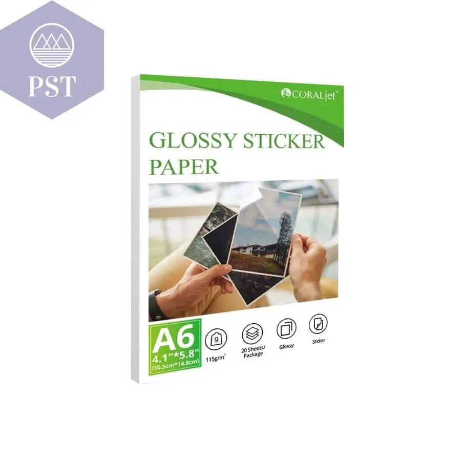 Coraljet 50 sheets of 8.5"x11" A4 High-Quality Glossy Sticker Paper Self-Adhesive Perfect for Inkjet Printer Decal Supplies - PST PS Tradings