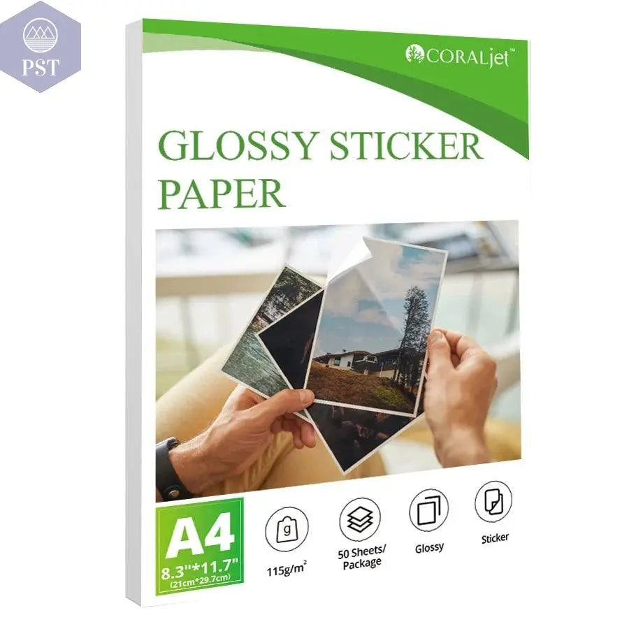 Coraljet 50 sheets of 8.5"x11" A4 High-Quality Glossy Sticker Paper Self-Adhesive Perfect for Inkjet Printer Decal Supplies - PST PS Tradings