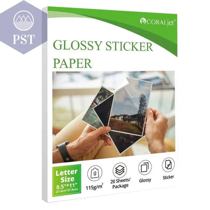 Coraljet 50 sheets of 8.5"x11" A4 High-Quality Glossy Sticker Paper Self-Adhesive Perfect for Inkjet Printer Decal Supplies - PST PS Tradings