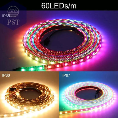 DC5V WS2812B Individually Addressable 5050 RGB Led Strip WS2812 Smart Pixels Led Light Black White PCB Waterproof IP30/65/67       PST PS Tradings