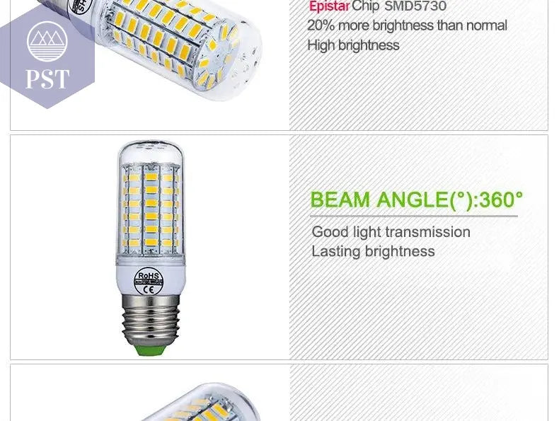 E27 LED Lamp E14 LED Bulb SMD5730 220V Corn Bulb 24 36 48 56 69 72LEDs Chandelier Candle LED Light For Home Ampoule       PST PS Tradings