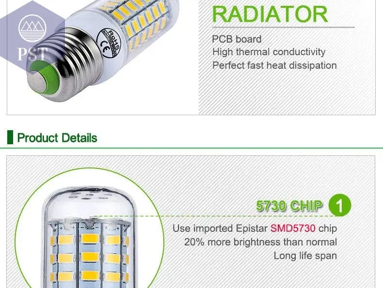E27 LED Lamp E14 LED Bulb SMD5730 220V Corn Bulb 24 36 48 56 69 72LEDs Chandelier Candle LED Light For Home Ampoule       PST PS Tradings