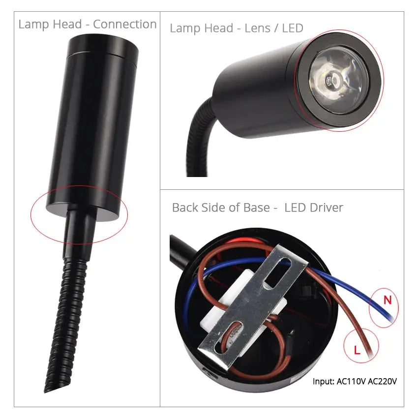 Wand Lampe 3W Home Hotel Loft Nacht Lesen Buch Schwarz Silber Licht Flexiable AUF/OFF Schalter 90-260V Spot LED Lampe       PST PS Tradings