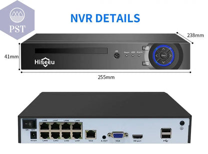 Hiseeu H.265+ 4CH 10CH 16CH POE NVR For IP Security Surveillance Camera CCTV System 5MP 8MP 4K Audio Video Recorder Face Detect - Property & Safety Tradings