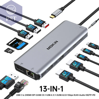 MOKiN 14-in-1 USB C Hub mit HDMI und VGA PST PS Tradings  PST PS Tradings 13-iN-2HDMI-DP-Poland PST PS Tradings