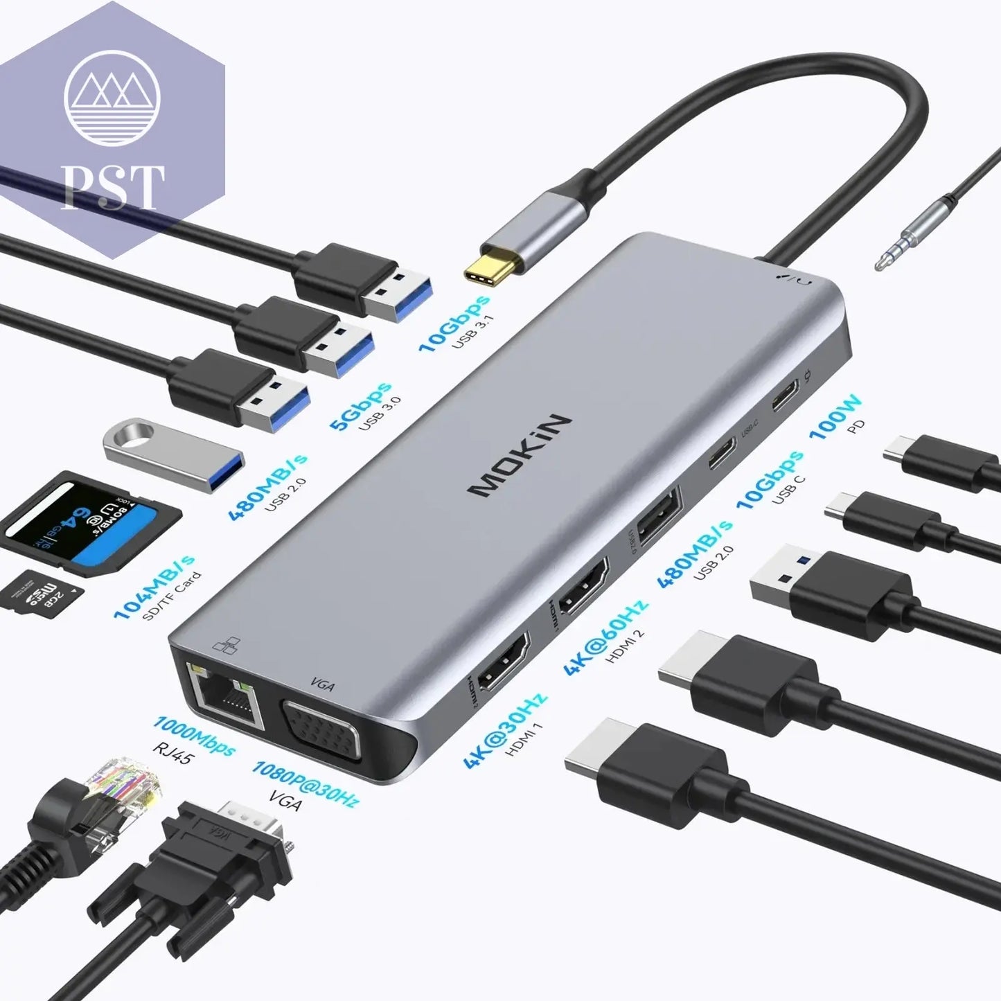 MOKiN 14-in-1 USB C Hub mit HDMI und VGA PST PS Tradings  PST PS Tradings 14-in-1-2HDMI-VGA-Poland PST PS Tradings