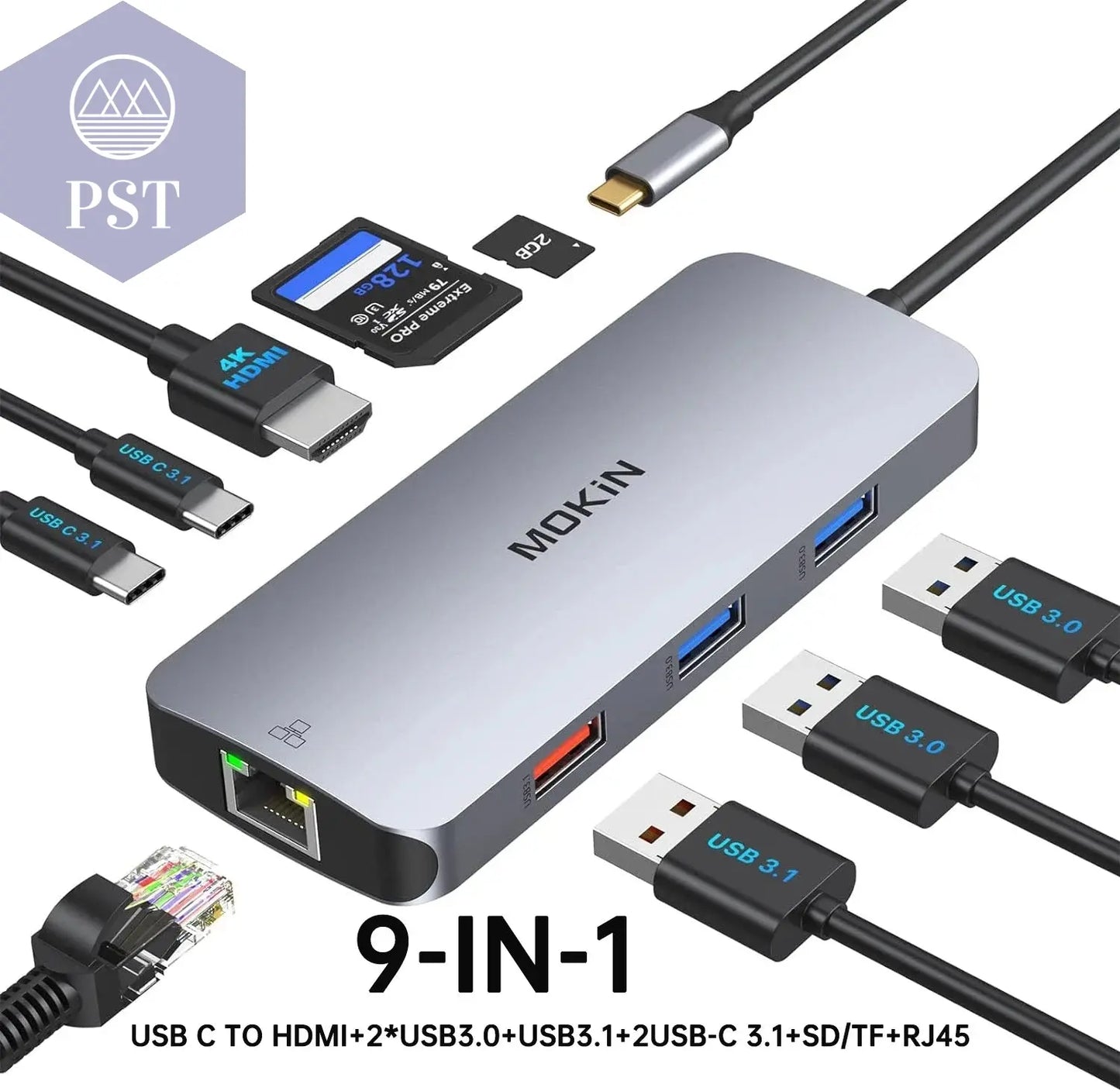 MOKiN 14-in-1 USB C Hub mit HDMI und VGA PST PS Tradings  PST PS Tradings 9-in-1-HDMI-RJ45-Poland PST PS Tradings
