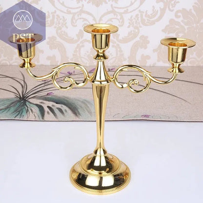 Metal Gold Bronze Plated Candle Holder Retro 3-Arms Candelabra For Wedding Prop Candlelight Dinner Hotel Home Decoration - PST PS Tradings