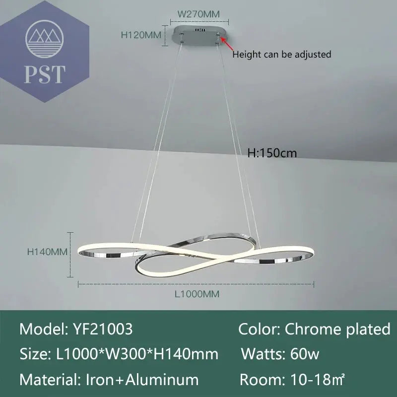 Moderne LED Deckenleuchte Pendelleuchte Beleuchtung Schwarz/Gold PST PS Tradings Deckenleuchte PST PS Tradings Dimmable-RC-With-App-L1000mm-Chrome PST PS Tradings