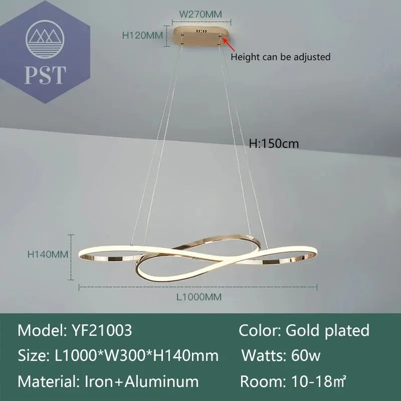 Moderne LED Deckenleuchte Pendelleuchte Beleuchtung Schwarz/Gold PST PS Tradings Deckenleuchte PST PS Tradings Dimmable-RC-With-App-L1000mm-gold-plated PST PS Tradings