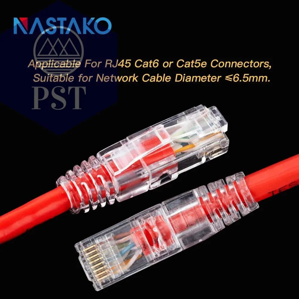 NASTAKO 20/50/100pcs Cat6 RJ45 Connector UTP Cable Ethernet Jack 8P8C Network CAT6 Cat5e Modular Plugs with 6.5mm RJ45 Caps - PST PS Tradings