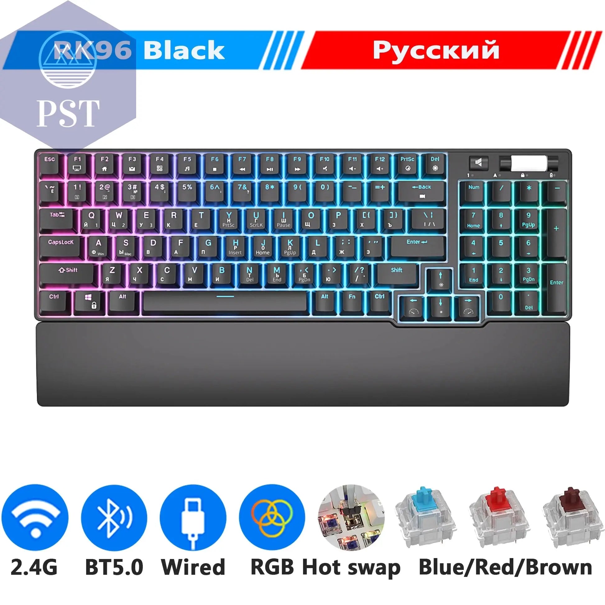 RK96 Kabellose RGB Gaming Tastatur PST PS Tradings  Russian Black / Red Switch / CHINA RK96 Kabellose RGB Gaming Tastatur