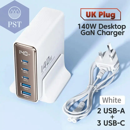 Toocki 140W GaN USB Charger 5in1 Desktop Fast Charge PST PS Tradings  UK White Toocki 140W GaN USB Charger 5in1 Desktop Fast Charge